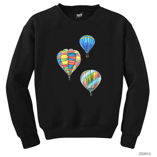 Kapadokya Balonları Siyah Sweatshirt