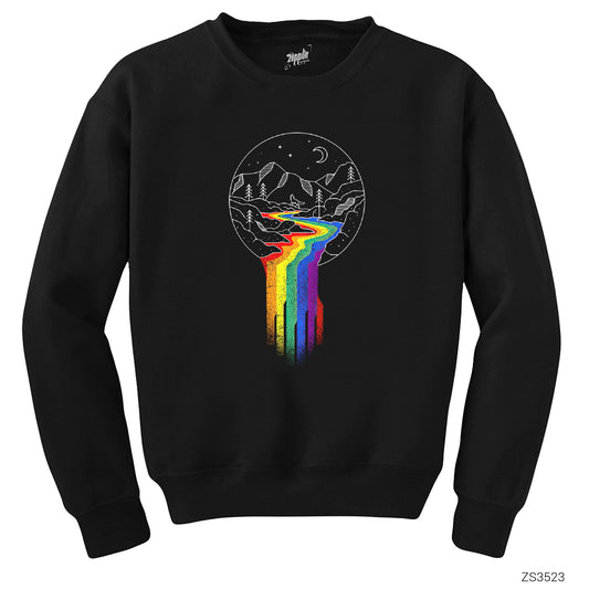 Gökkuşağı Akışı Siyah Sweatshirt