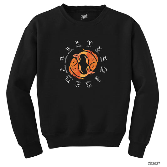 Balık Burcu Modern Siyah Sweatshirt