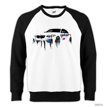 BMW M3 Flowing Car Reglan Kol Beyaz Sweatshirt