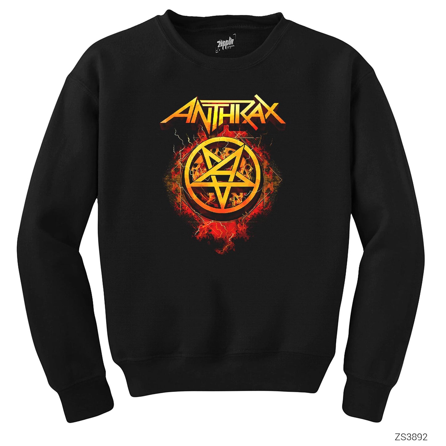 Anthrax Fire with Pentagram Siyah Sweatshirt