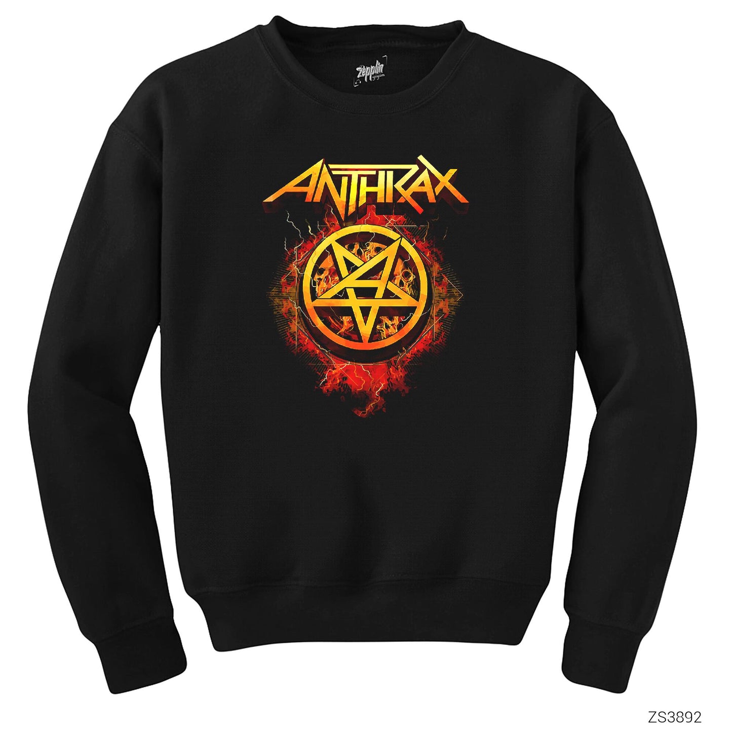 Anthrax Fire with Pentagram Siyah Sweatshirt