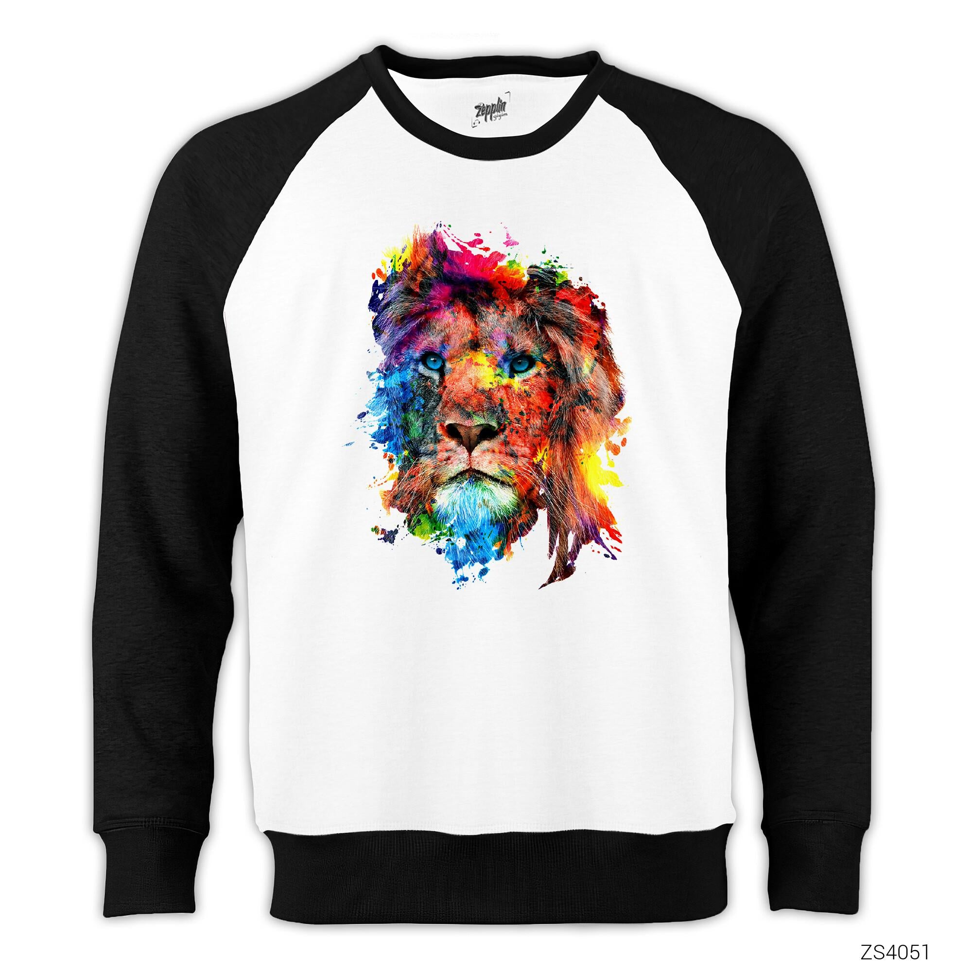 Aslan Colorful Splash Reglan Kol Beyaz Sweatshirt