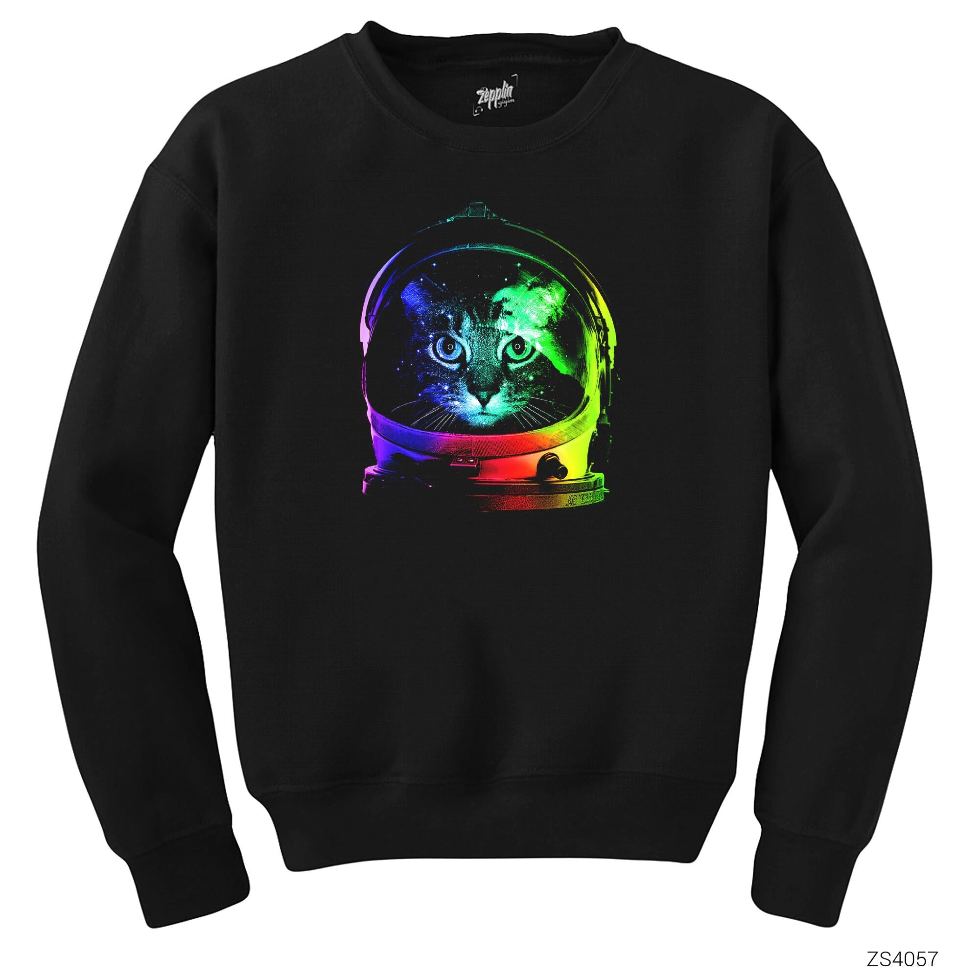 Kedi Galaksi Siyah Sweatshirt