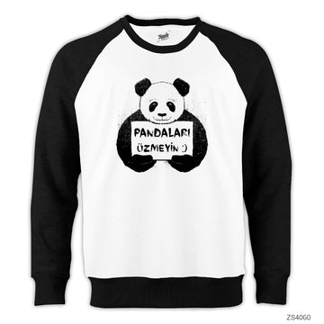 Pandaları Üzmeyin Reglan Kol Beyaz Sweatshirt