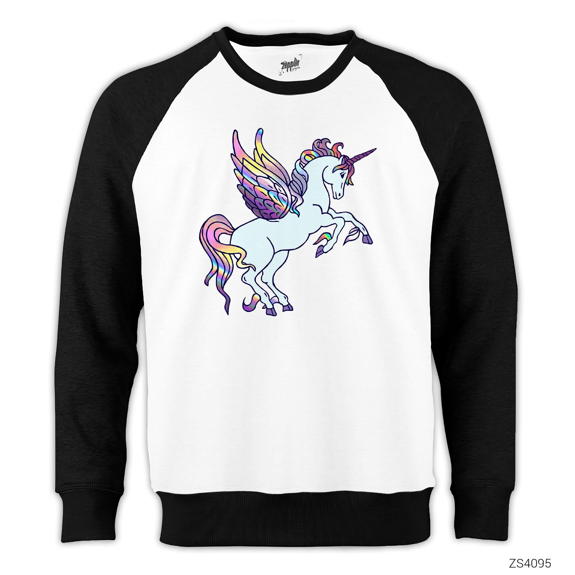 Holo-Unicorn Reglan Kol Beyaz Sweatshirt