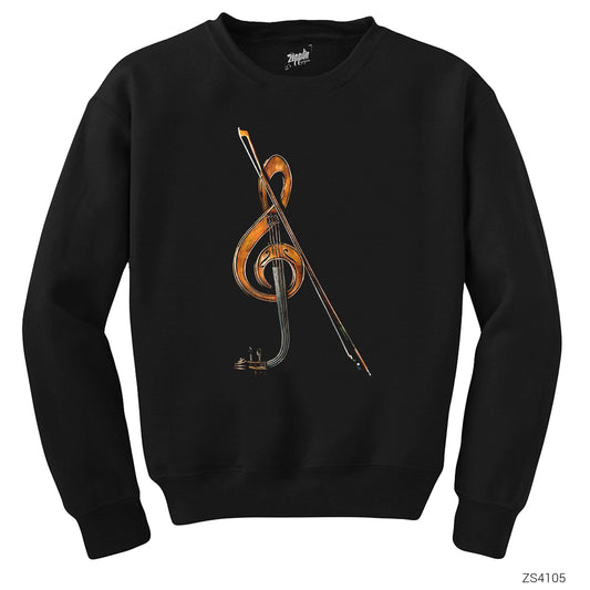 Sol Anahtarı ve Keman Siyah Sweatshirt