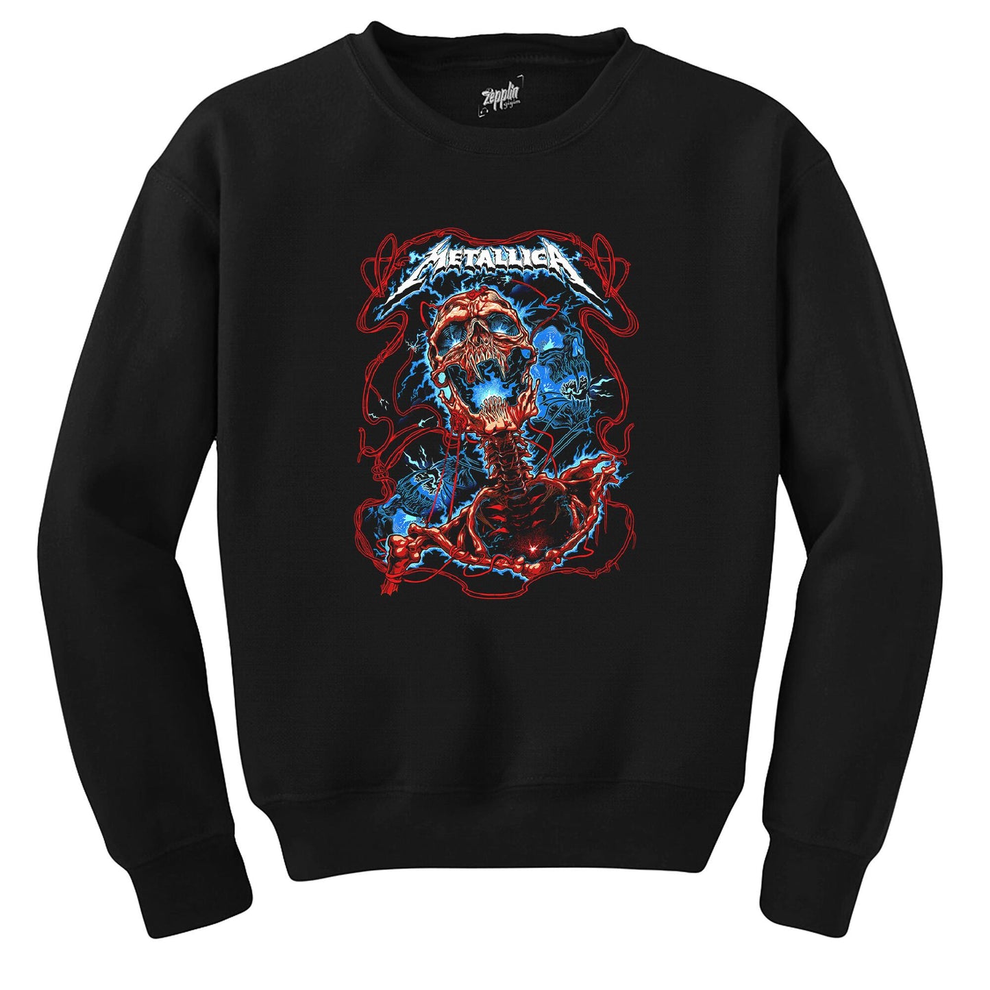 Metallica Lightning Skull Siyah Sweatshirt