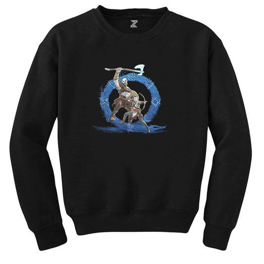 God Of War Ragnarok Kratos Atreus Cartoon Siyah Sweatshirt