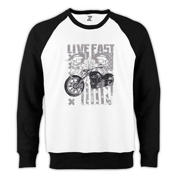 Black Cruiser Motorcycle Reglan Kol Beyaz Sweatshirt