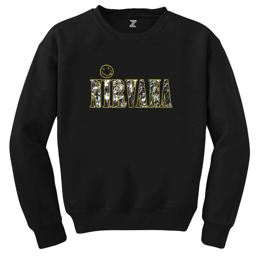 Nirvana Logo ve Yazı Siyah Sweatshirt