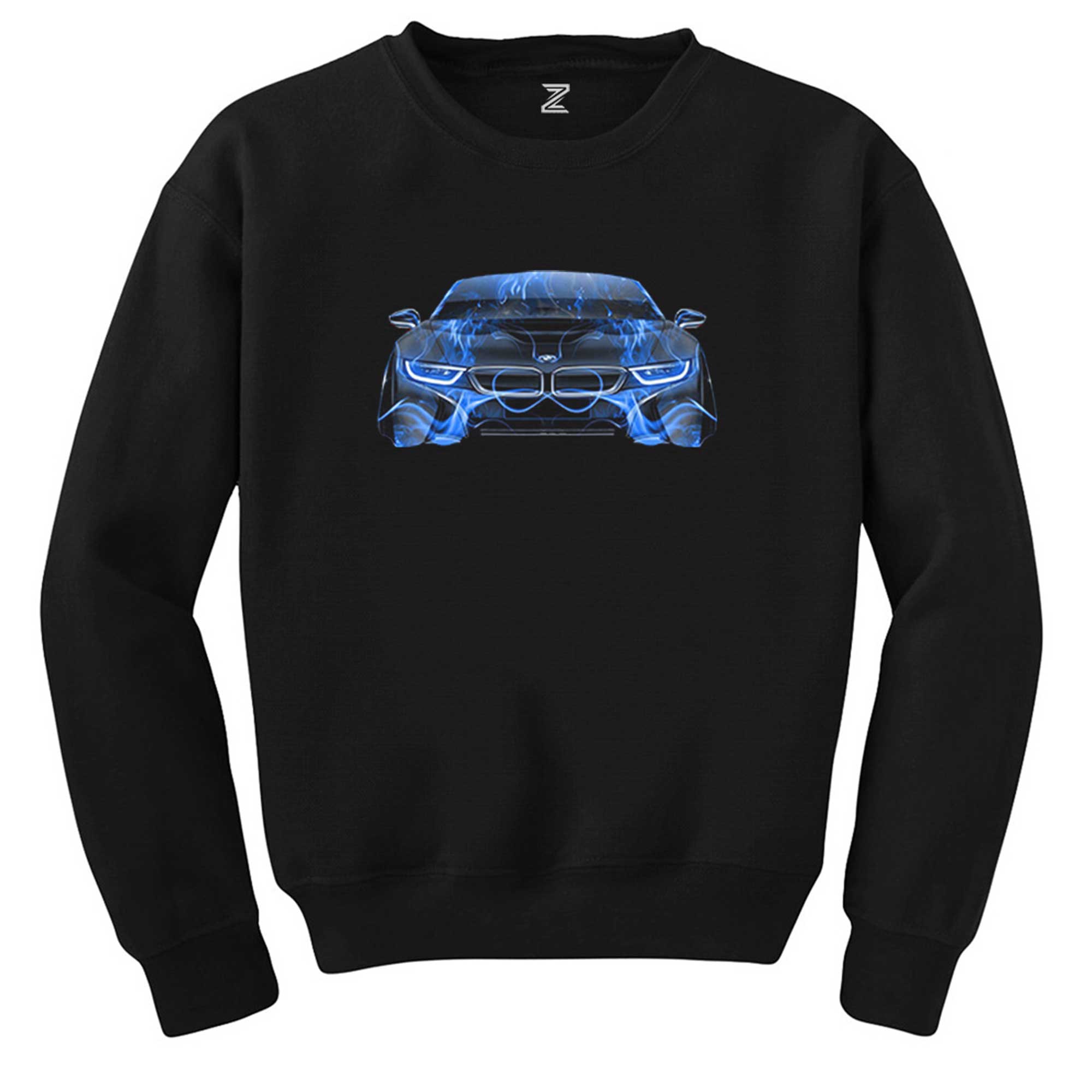 BMW i8 Front Fire Abstract Car Siyah Sweatshirt