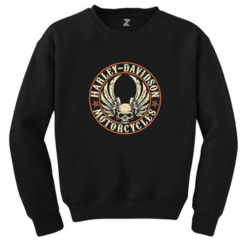 Harley Davidson Wings Skull Siyah Sweatshirt