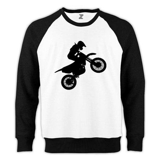 Motocross Motorcycle Siluet Reglan Kol Beyaz Sweatshirt