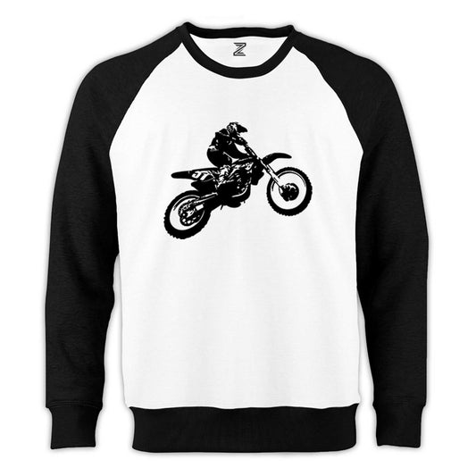 Motokros Endurocross Reglan Kol Beyaz Sweatshirt