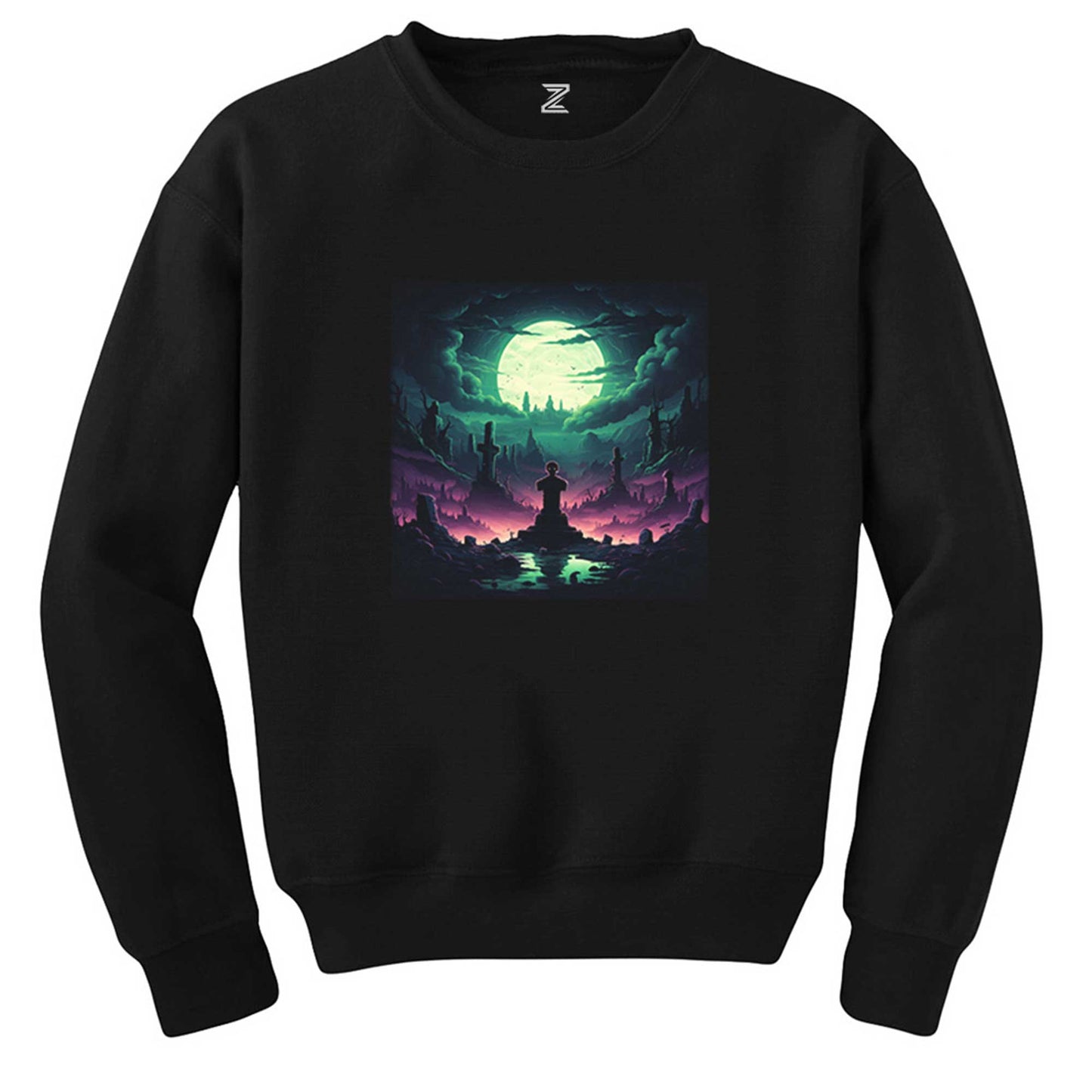 Cemetery illuminated By An Aurora Siyah Sweatshirt
