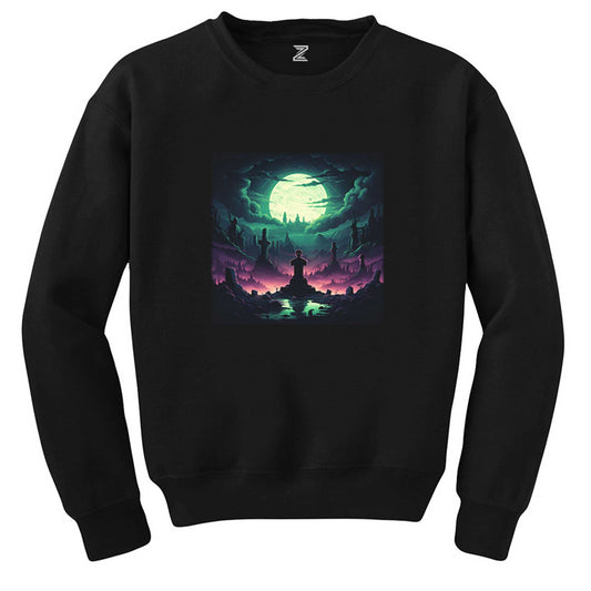 Cemetery illuminated By An Aurora Siyah Sweatshirt
