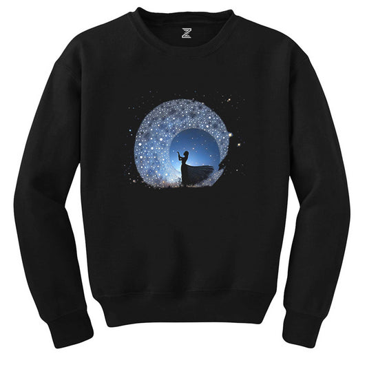 Woman Watching The Stars in The Sky Siyah Sweatshirt