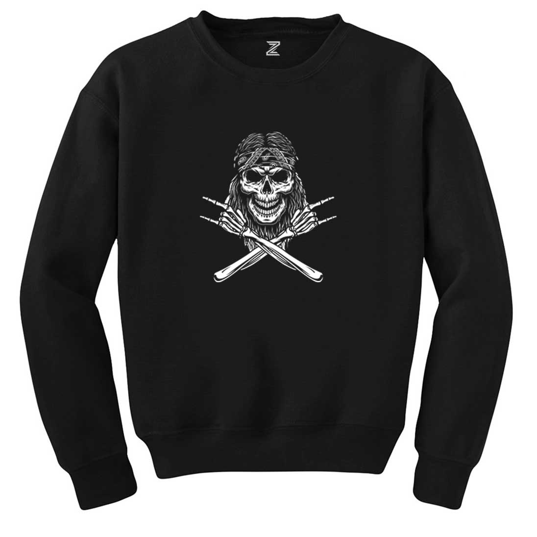 Kovboy Rock N Roll Skull Siyah Sweatshirt