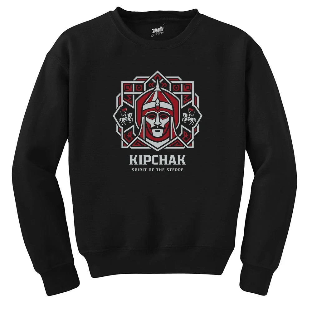Kıpçak Savaşçı Miğferli Kırmızı Motifli Baskılı Siyah Sweatshirt