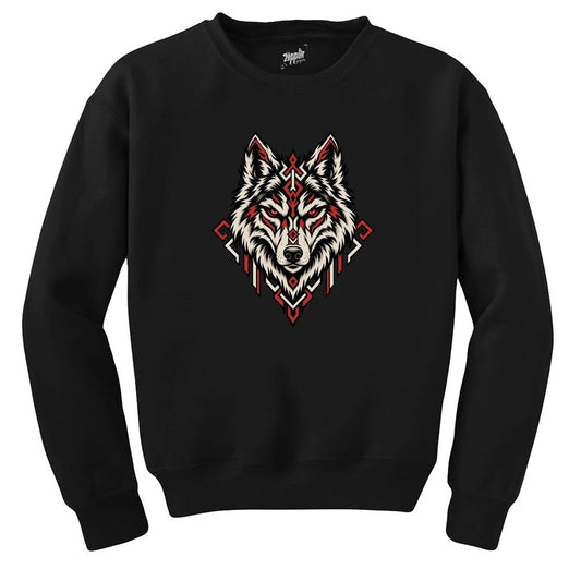 Geometrik Bozkurt Siyah Sweatshirt