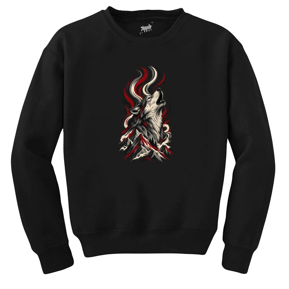 Dağlara Uluyan Bozkurt Siyah Sweatshirt
