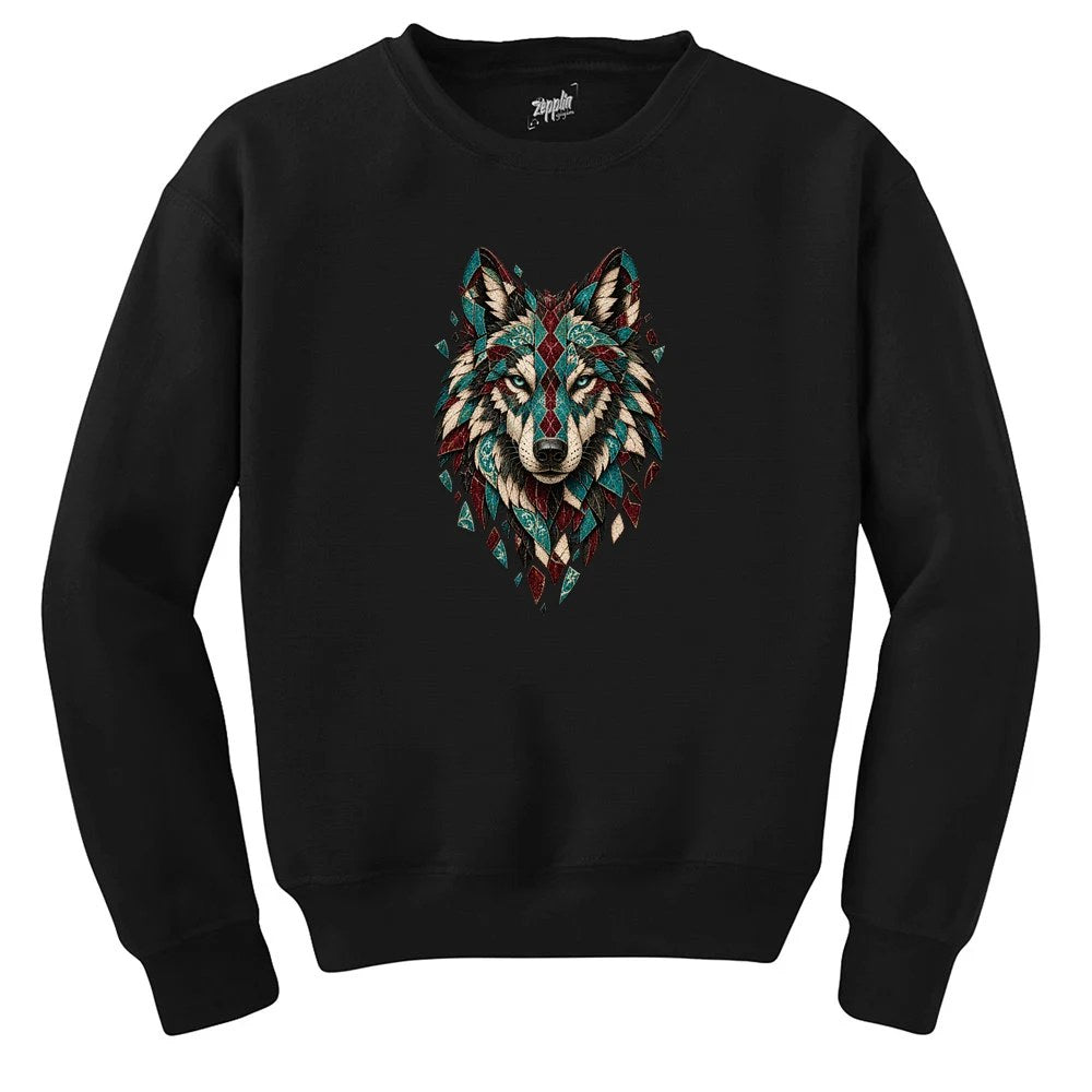 Turkuaz Mozaik Bozkurt Siyah Sweatshirt