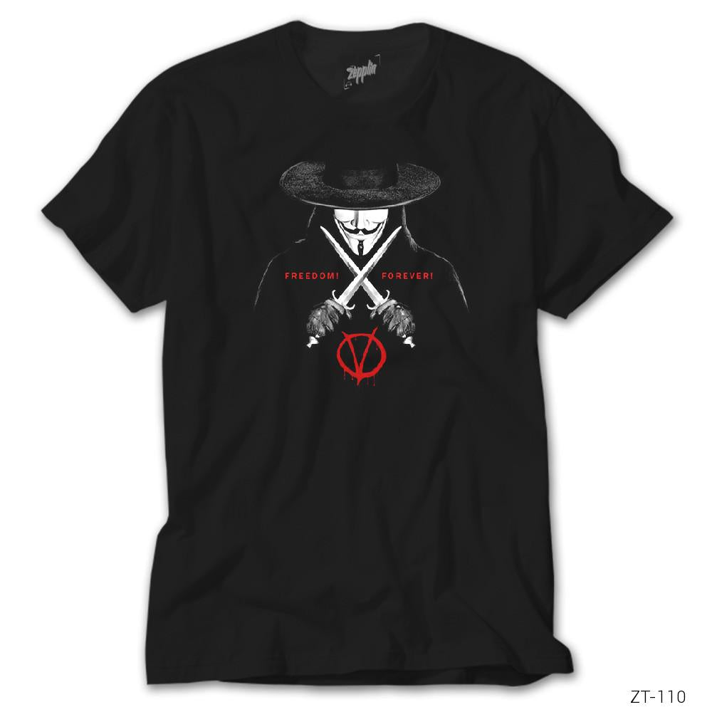 V for Vendetta Freedom Siyah Tişört