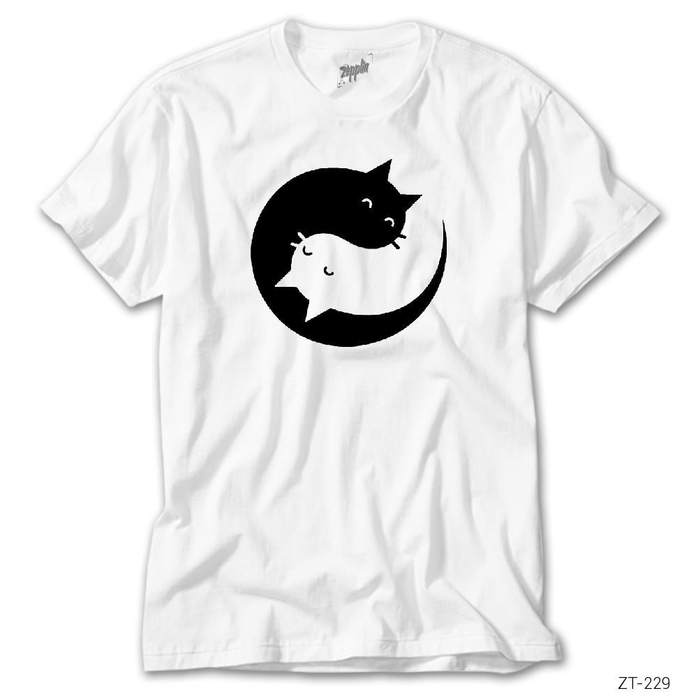 Yin Yang Kedi Beyaz Tişört