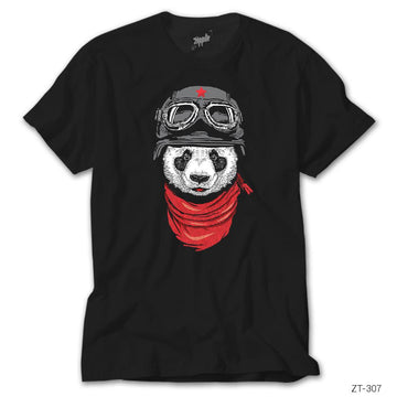 Panda Pilot Siyah Tişört