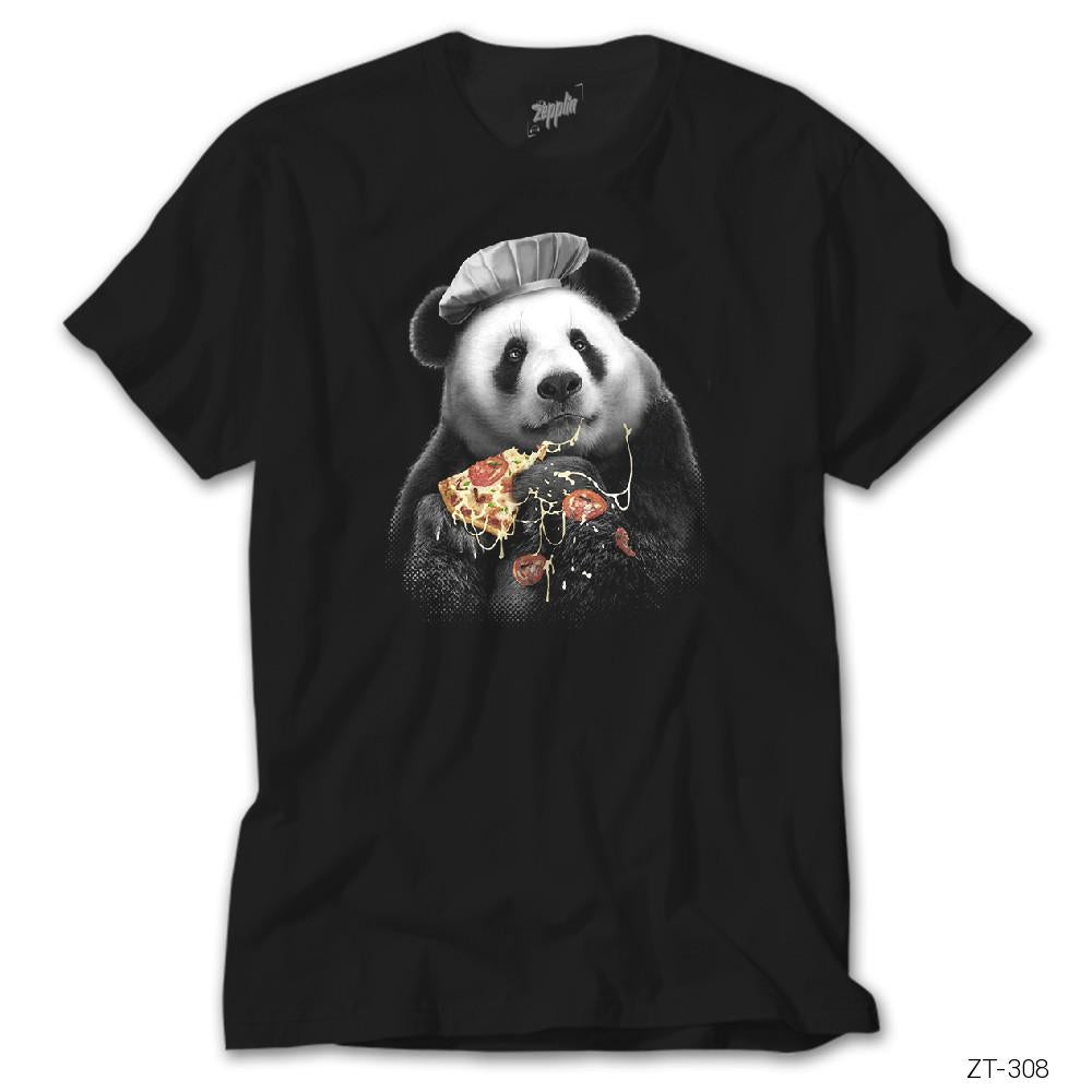 Panda Pizza Siyah Tişört