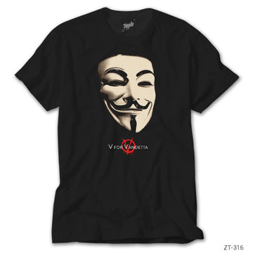 V For Vendetta Maske Siyah Tişört