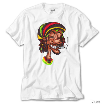 Bob Marley Smoke Cartoon Beyaz Tişört