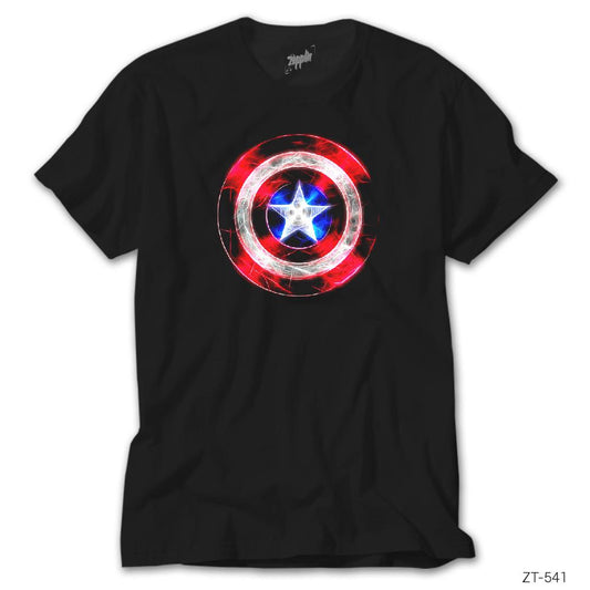 Captain America Sheild Neon Siyah Tişört