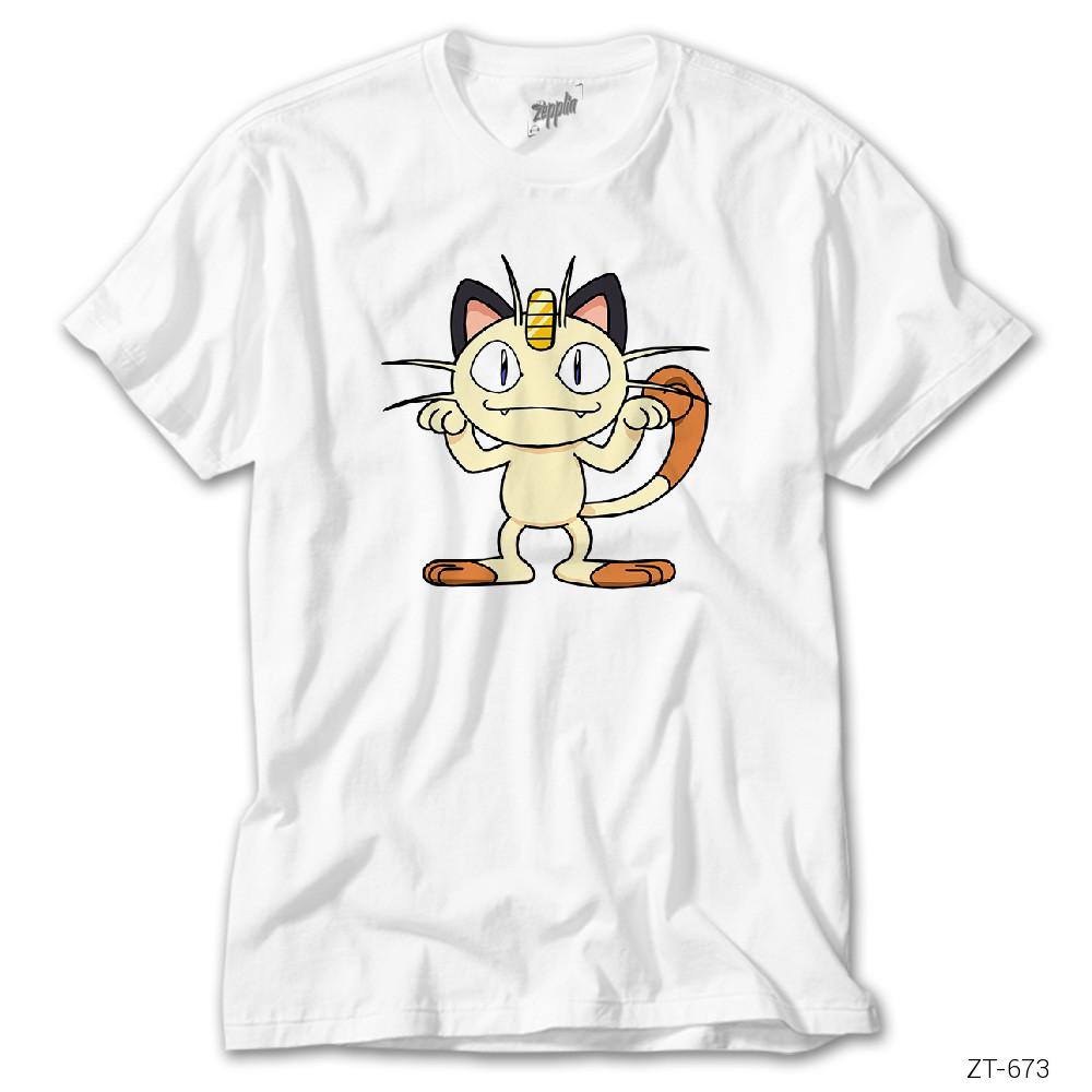 Pokemon Meowth Beyaz Tişört