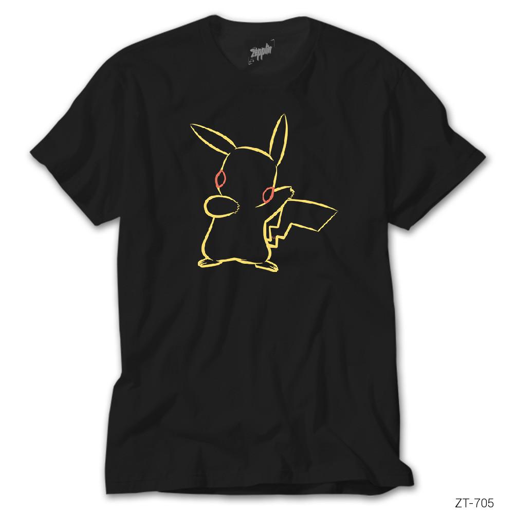 Pokemon Pikachu Line Siyah Tişört