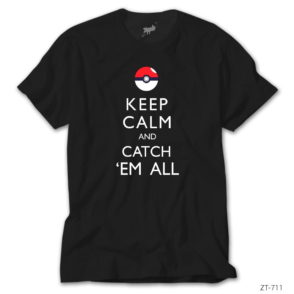 Pokemon Keep Calm Siyah Tişört