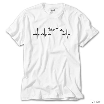 Motorcycle Heartbeat Line Beyaz Tişört