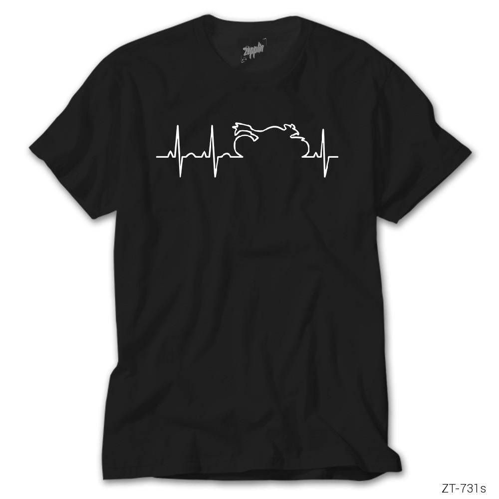 Motorcycle Heartbeat Line Siyah Tişört