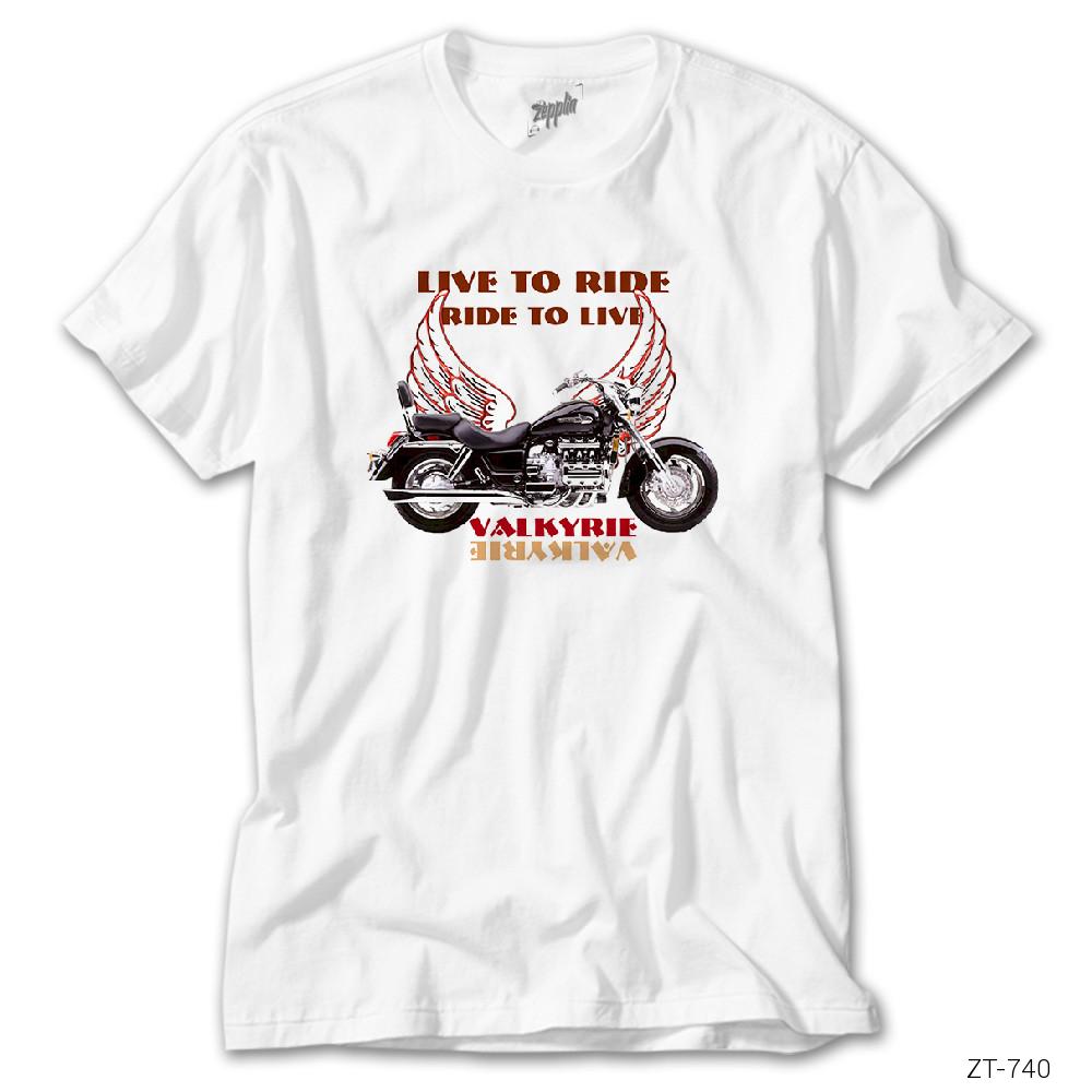 Live to Ride Valkyrie Motorcycle Beyaz Tişört