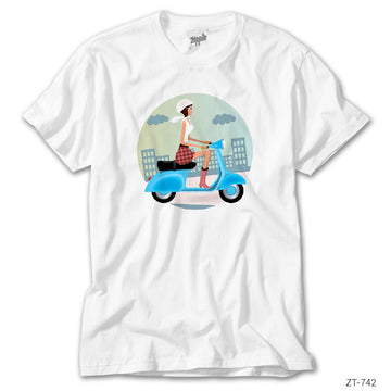 Scooter Girl Vespa Beyaz Tişört