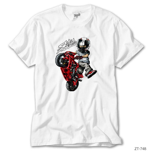Motorcycle Cartoon Beyaz Tişört