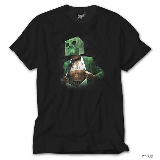 Minecraft Creeper TNT Siyah Tişört