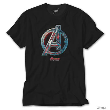 Avengers Red Line Metal Logo Siyah Tişört