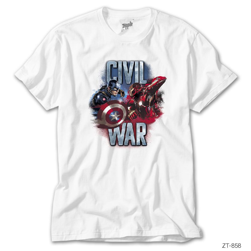 Civil War Captain America Iron Man Beyaz Tişört