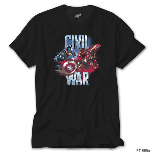 Civil War Captain America Iron Man Siyah Tişört