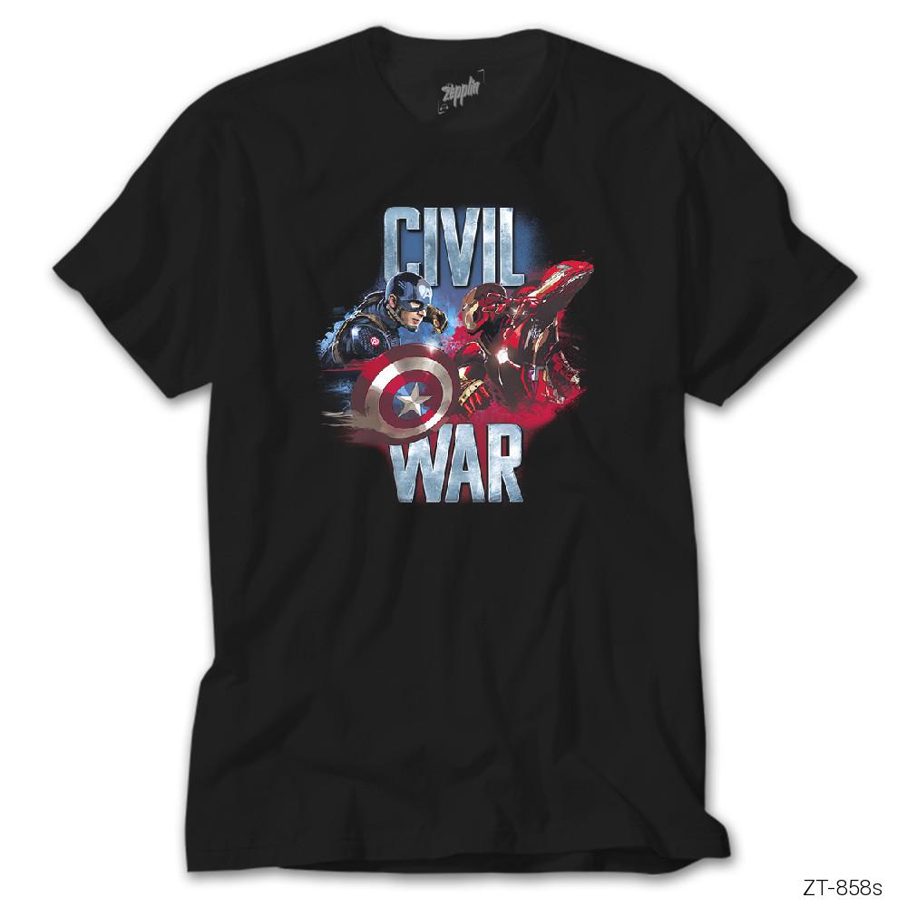 Civil War Captain America Iron Man Siyah Tişört