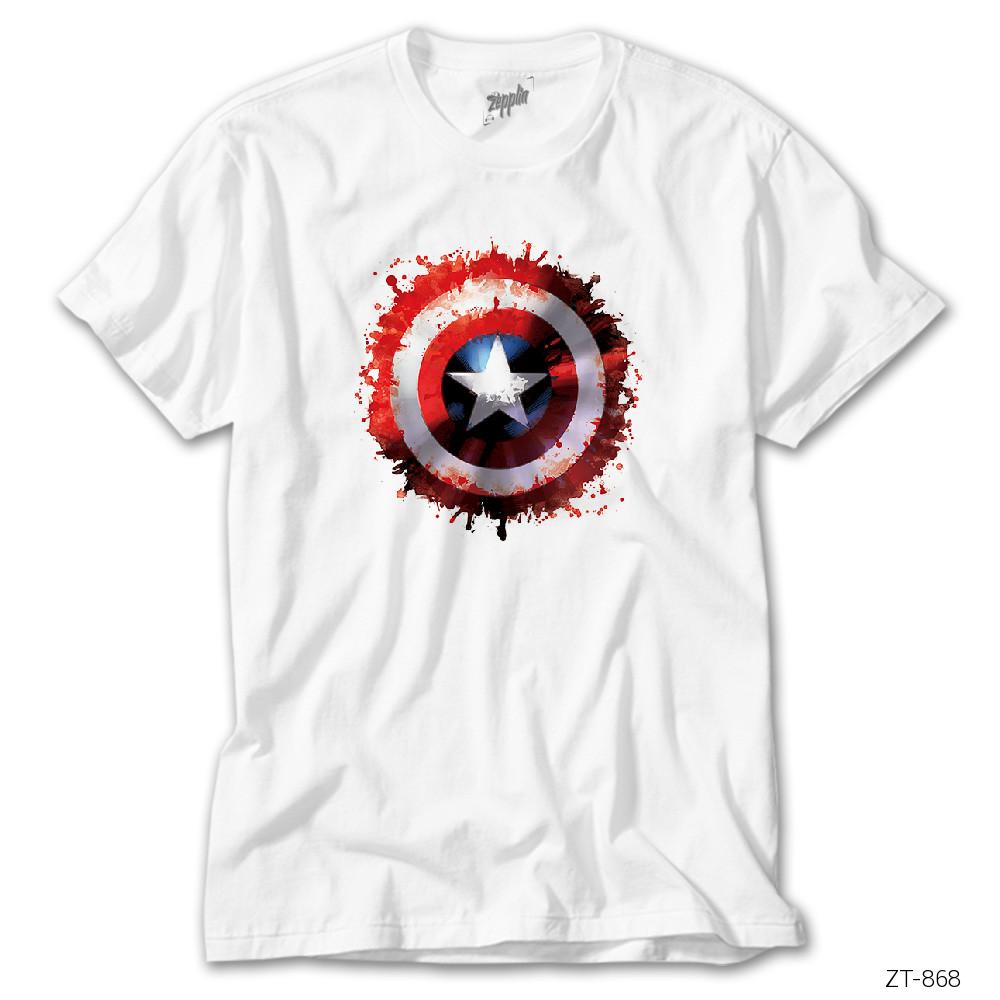 Captain America Sheild Splash Beyaz Tişört