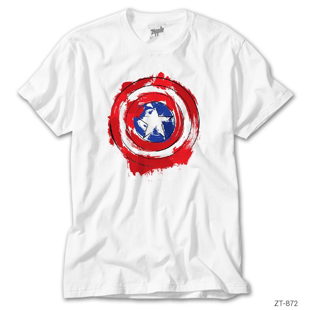 Captain America Sheild Splatter Beyaz Tişört