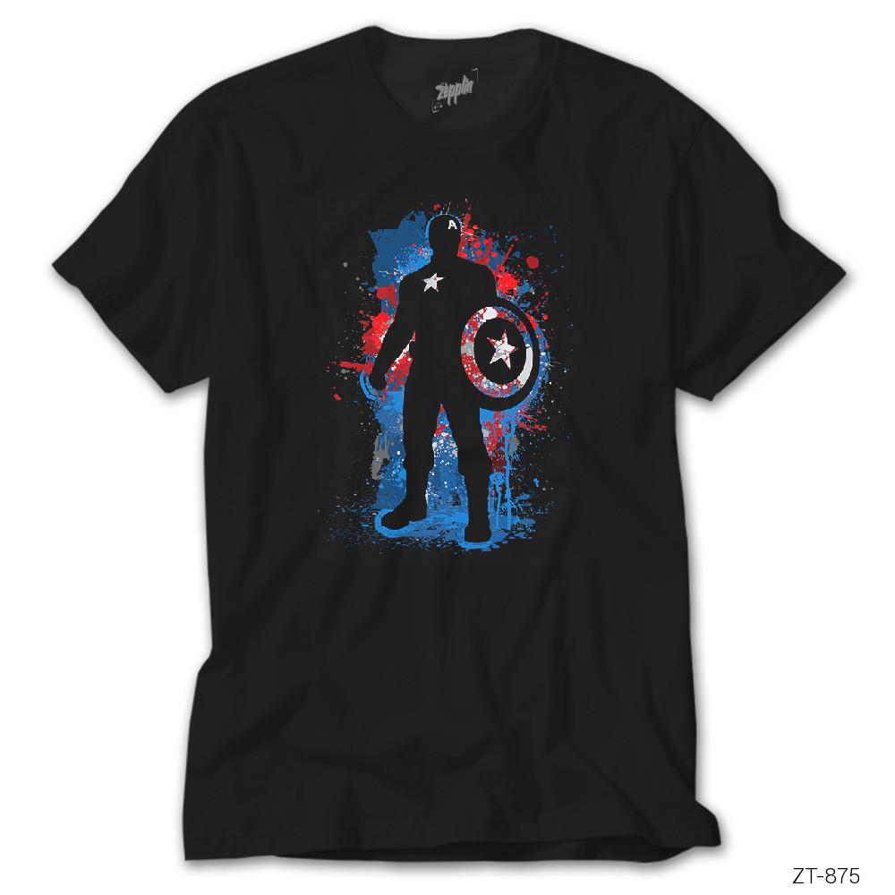 Captain America Stencil Siyah Tişört